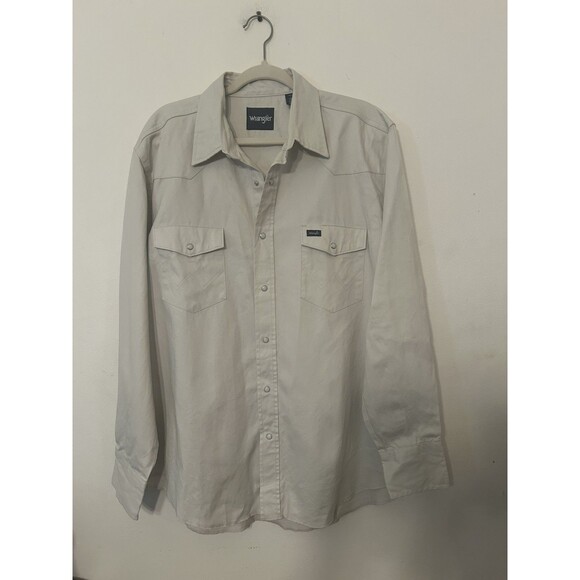 Mens Wrangler Light Khaki Heavy Cotton Work Shirt Western Pearl Snap Size XL - Picture 1 of 12